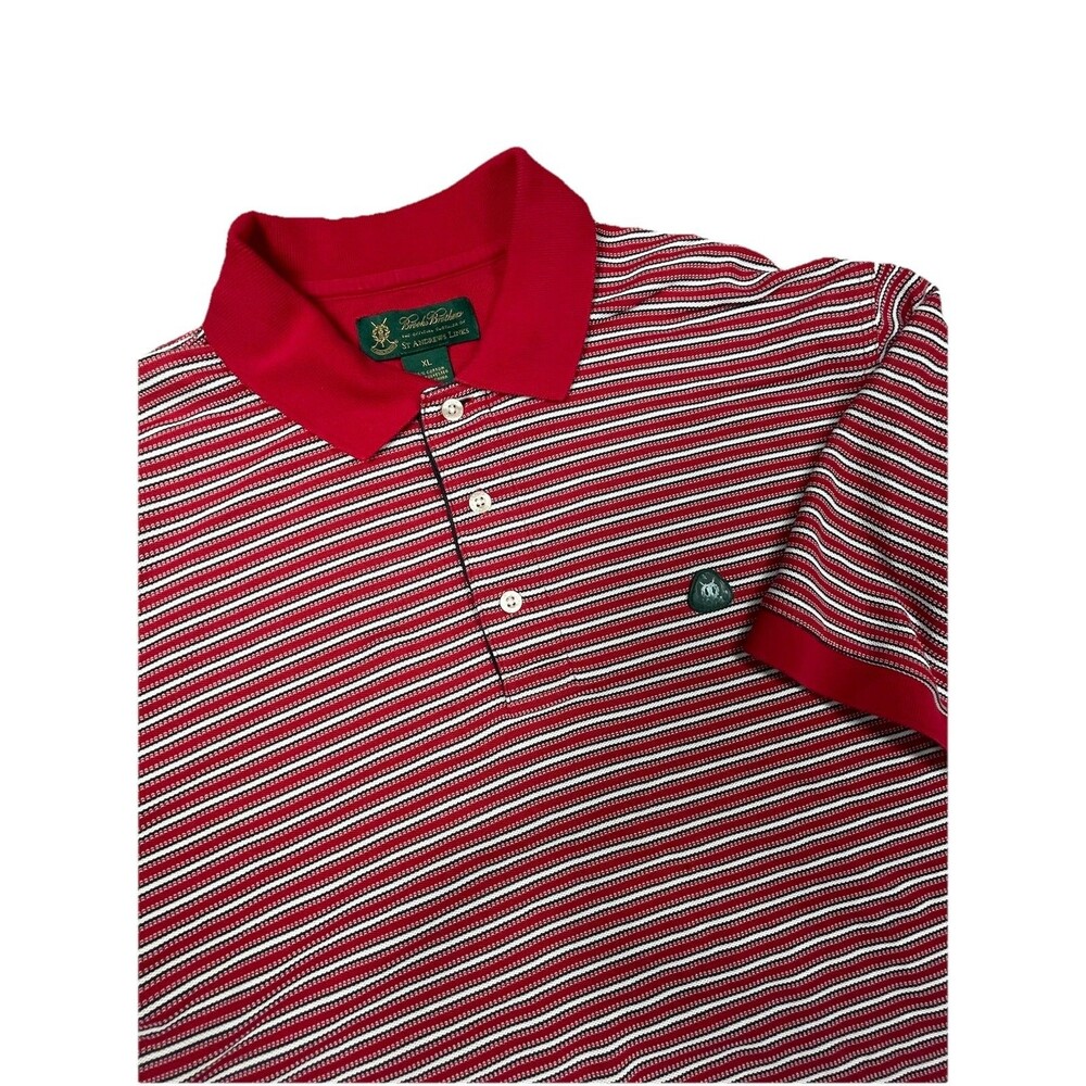 Brooks Brothers St. Andrews Links Golf Polo Shirt Mens XL Red Striped S/S READ